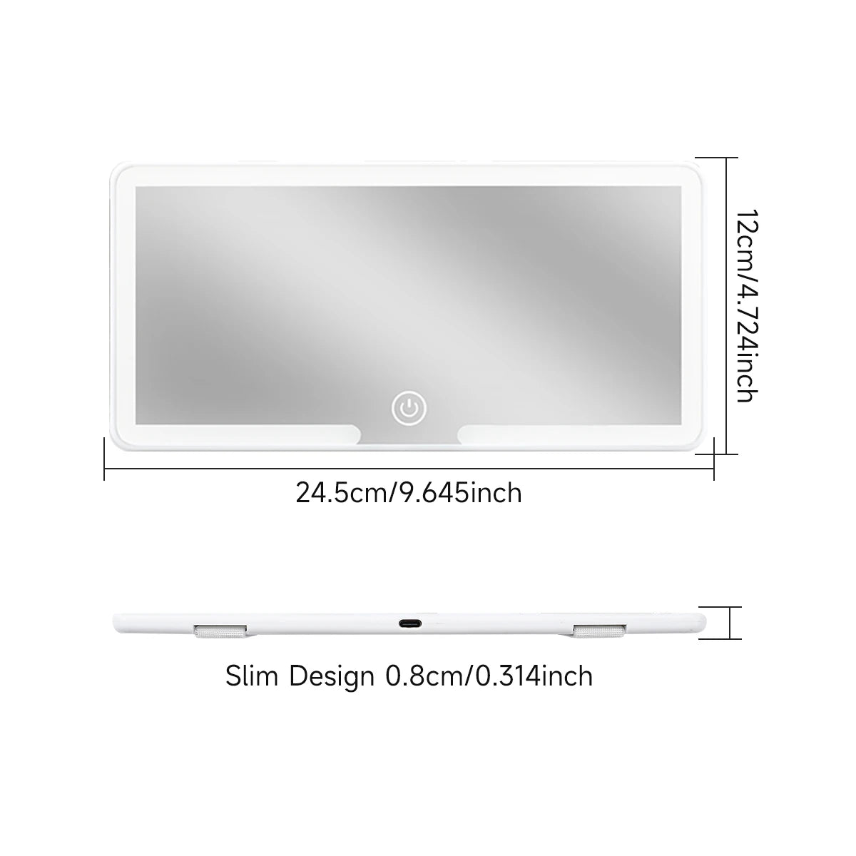 Wymiary lusterka LED: 24,5 x 12 x 0,8 cm
